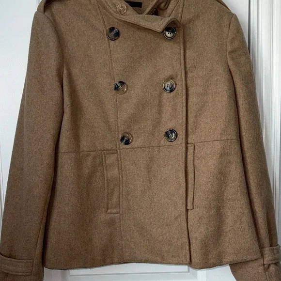 Robert Louis Women's Double-Breasted Camel Brown Peacoat - Picture 3 of 12